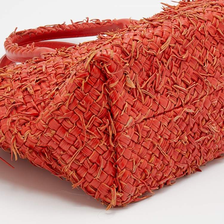Pre Owned Bottega Veneta Orange Intrecciato Leather Medium Cabat Tote