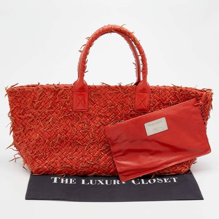 Pre Owned Bottega Veneta Orange Intrecciato Leather Medium Cabat Tote