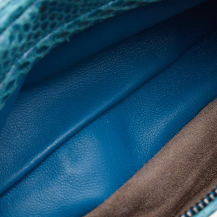 Pre Owned Bottega Veneta Blue Waxed Water Snake Pouch