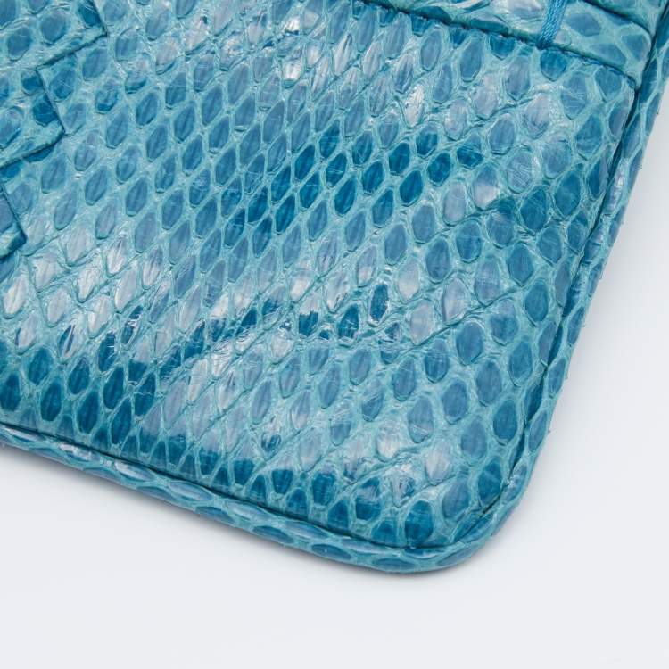 Pre Owned Bottega Veneta Blue Waxed Water Snake Pouch