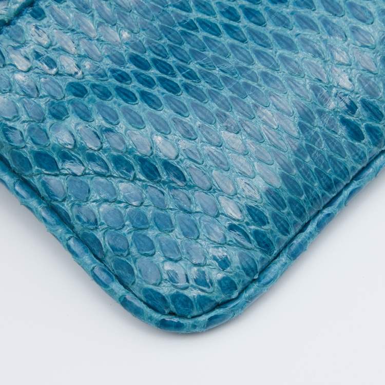 Pre Owned Bottega Veneta Blue Waxed Water Snake Pouch