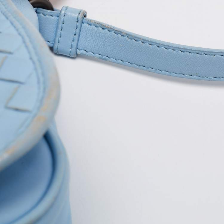 Pre Owned Bottega Veneta  Blue Intrecciato Leather Shoulder Bag