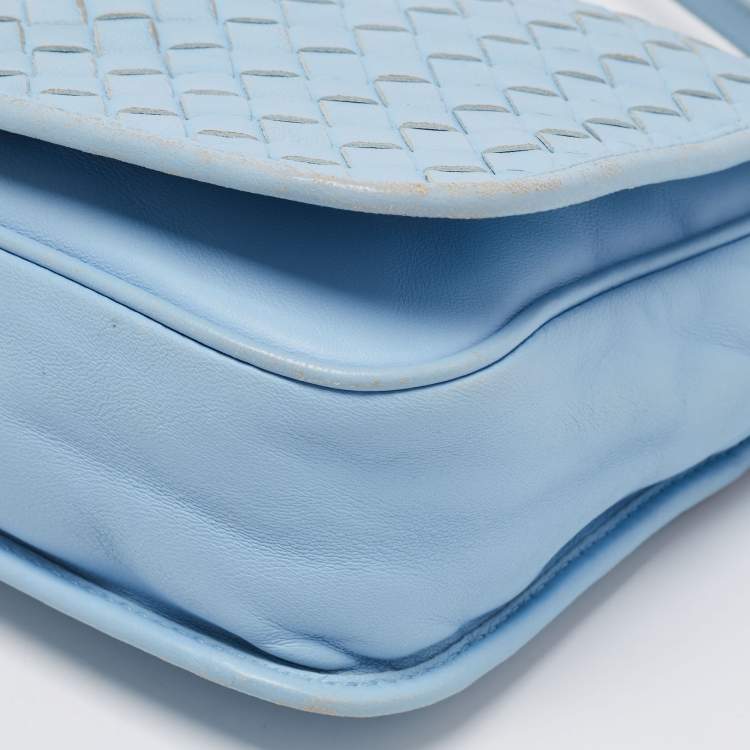 Pre Owned Bottega Veneta  Blue Intrecciato Leather Shoulder Bag