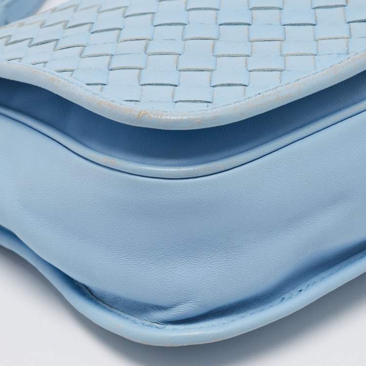 Pre Owned Bottega Veneta  Blue Intrecciato Leather Shoulder Bag