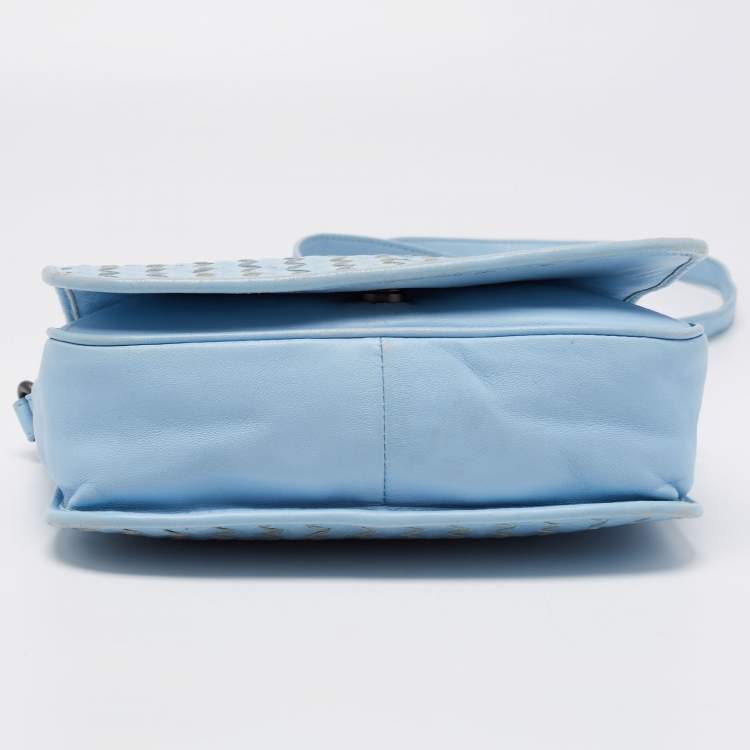 Pre Owned Bottega Veneta  Blue Intrecciato Leather Shoulder Bag