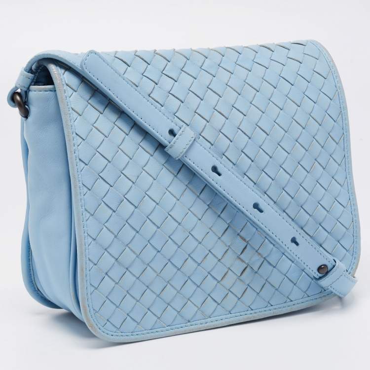 Pre Owned Bottega Veneta  Blue Intrecciato Leather Shoulder Bag