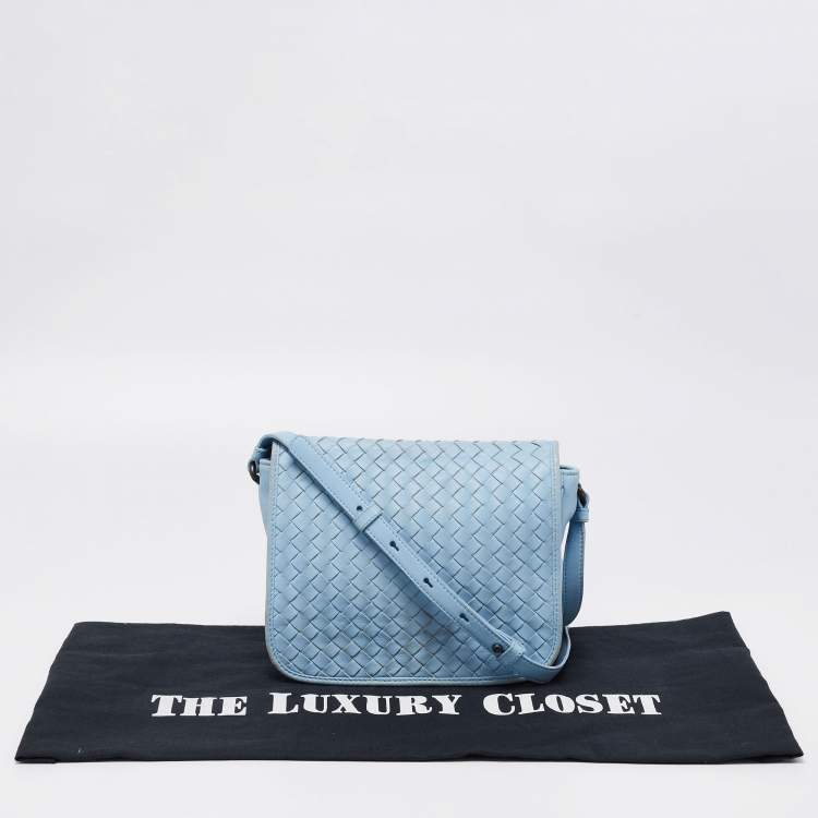 Pre Owned Bottega Veneta  Blue Intrecciato Leather Shoulder Bag