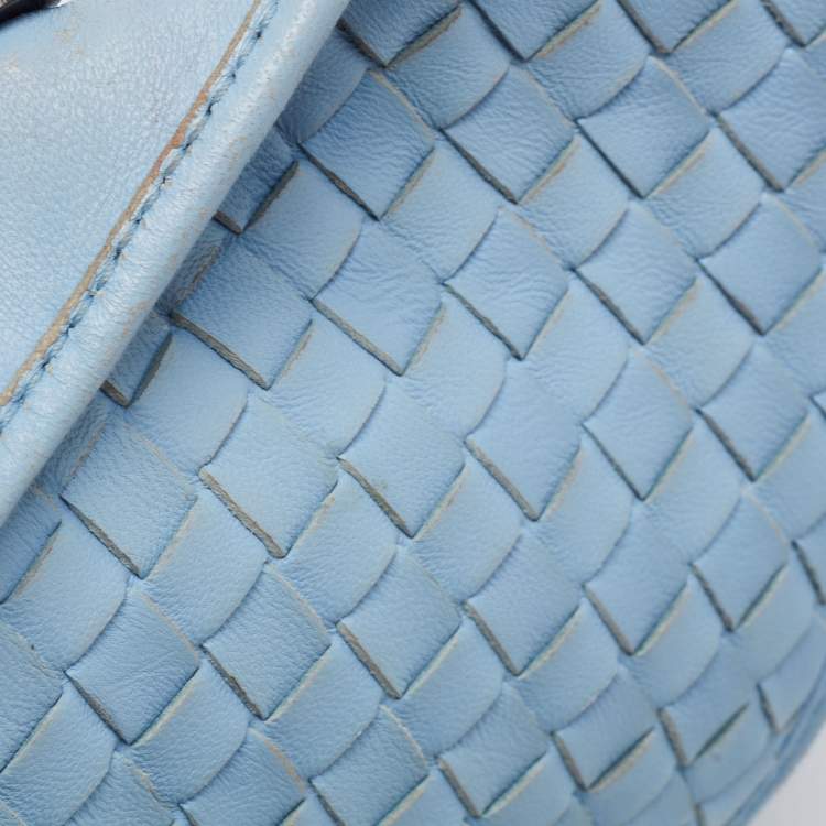 Pre Owned Bottega Veneta  Blue Intrecciato Leather Shoulder Bag