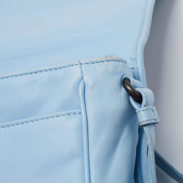 Pre Owned Bottega Veneta  Blue Intrecciato Leather Shoulder Bag