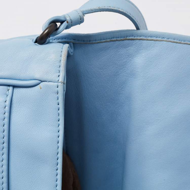 Pre Owned Bottega Veneta  Blue Intrecciato Leather Shoulder Bag