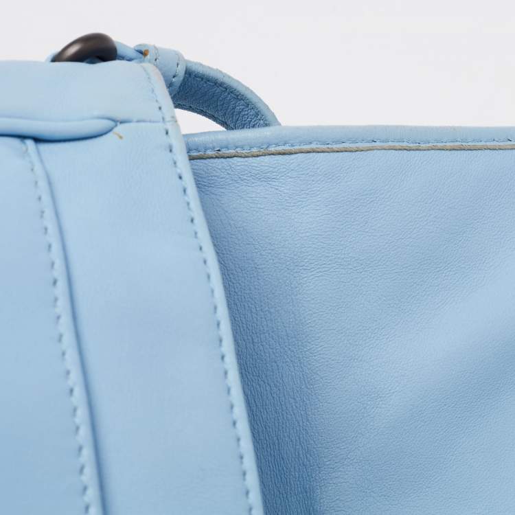 Pre Owned Bottega Veneta  Blue Intrecciato Leather Shoulder Bag