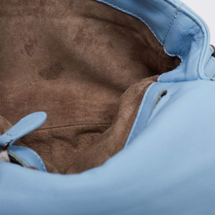 Pre Owned Bottega Veneta  Blue Intrecciato Leather Shoulder Bag