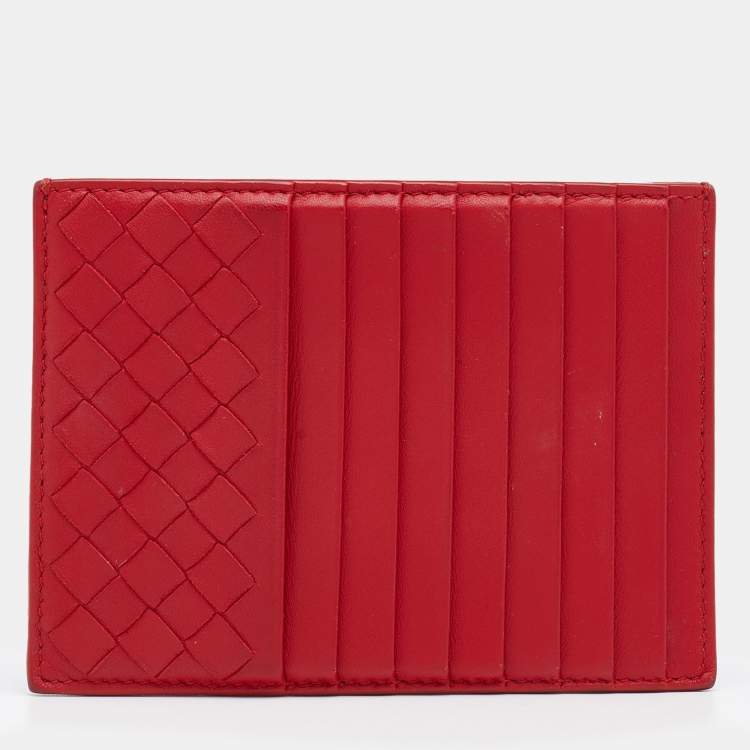 مملوكة مسبقًا Bottega Veneta Red Intrecciato Leather Card Holder