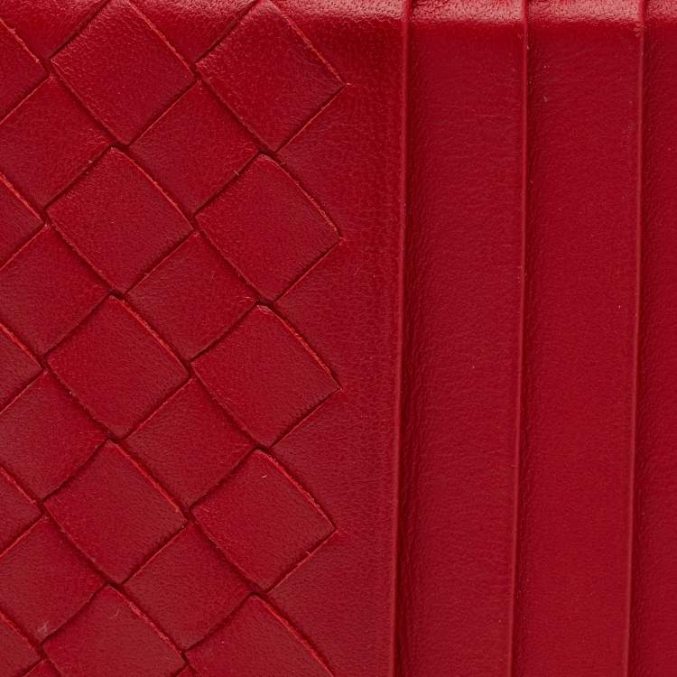مملوكة مسبقًا Bottega Veneta Red Intrecciato Leather Card Holder