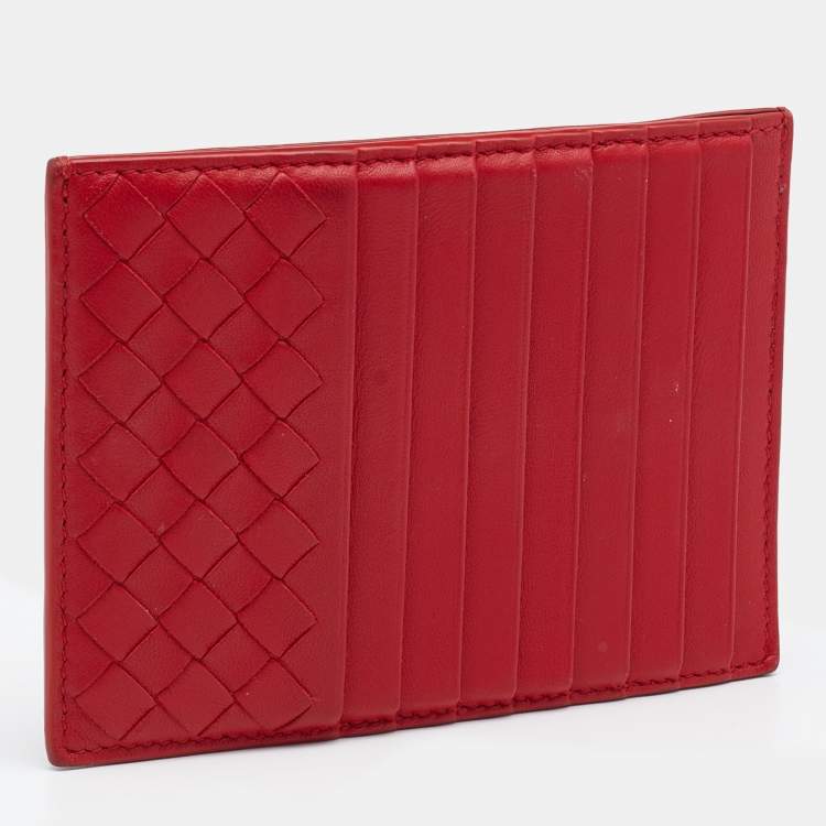 مملوكة مسبقًا Bottega Veneta Red Intrecciato Leather Card Holder