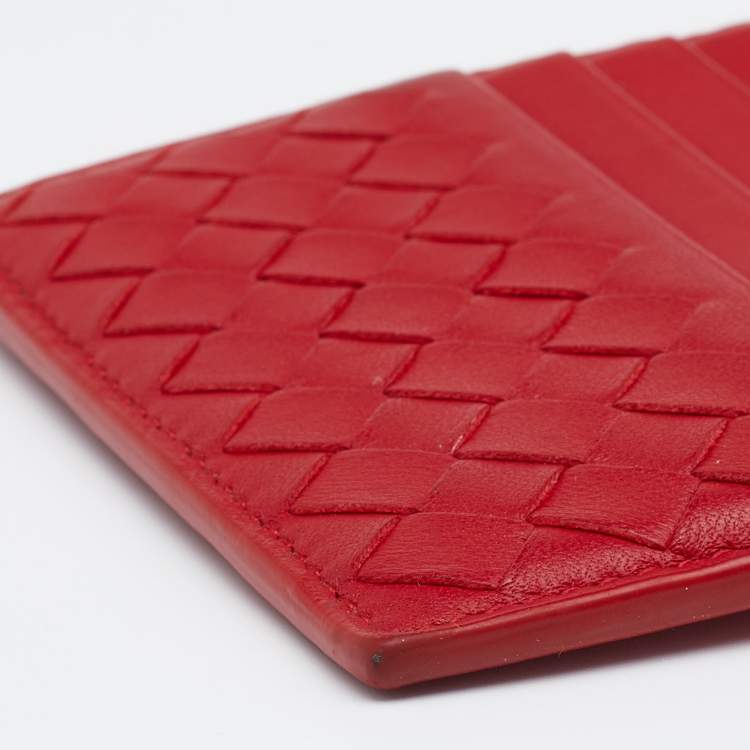 مملوكة مسبقًا Bottega Veneta Red Intrecciato Leather Card Holder