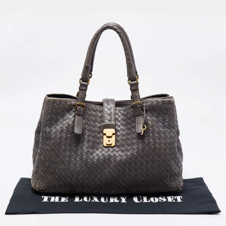 Pre Owned Bottega Veneta Grey Intrecciato Leather Medium Roma Tote