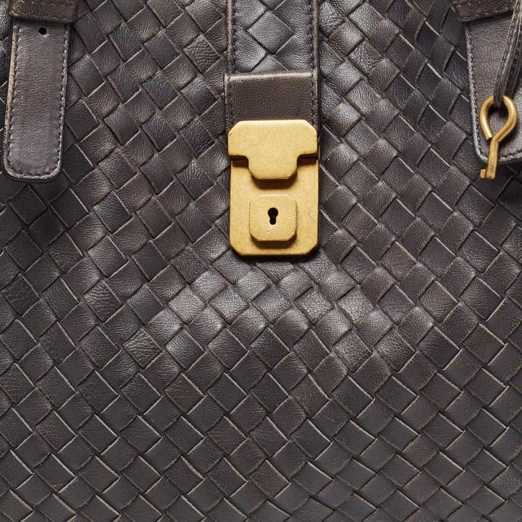 Pre Owned Bottega Veneta Grey Intrecciato Leather Medium Roma Tote