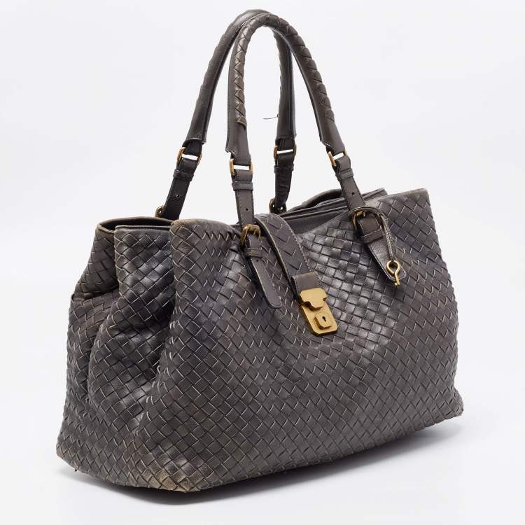 Pre Owned Bottega Veneta Grey Intrecciato Leather Medium Roma Tote