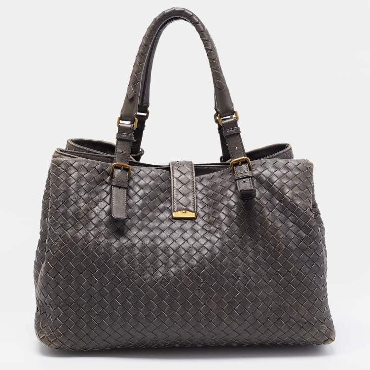 Pre Owned Bottega Veneta Grey Intrecciato Leather Medium Roma Tote