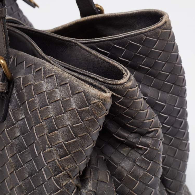 Pre Owned Bottega Veneta Grey Intrecciato Leather Medium Roma Tote