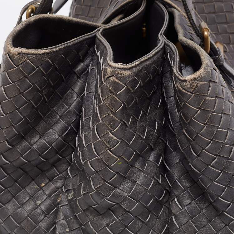Pre Owned Bottega Veneta Grey Intrecciato Leather Medium Roma Tote