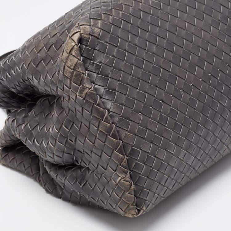 Pre Owned Bottega Veneta Grey Intrecciato Leather Medium Roma Tote