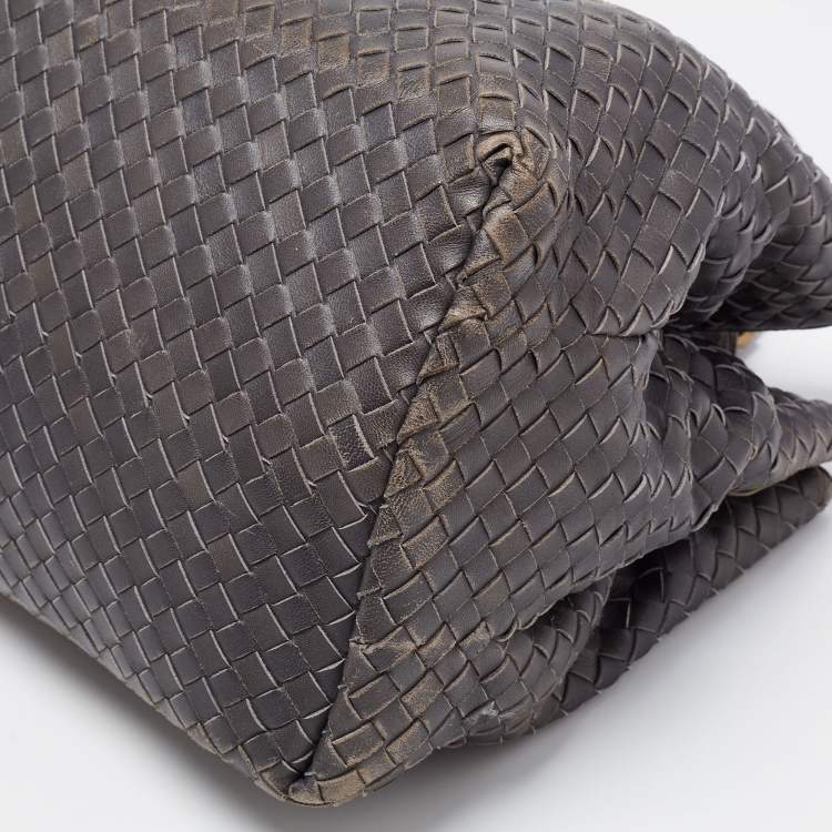Pre Owned Bottega Veneta Grey Intrecciato Leather Medium Roma Tote