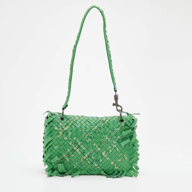 Pre Owned Bottega Veneta Green Intrecciato Leather Shoulder Bag