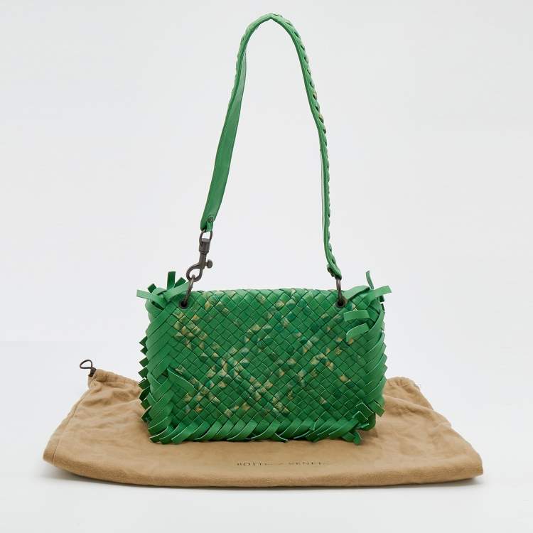 Pre Owned Bottega Veneta Green Intrecciato Leather Shoulder Bag