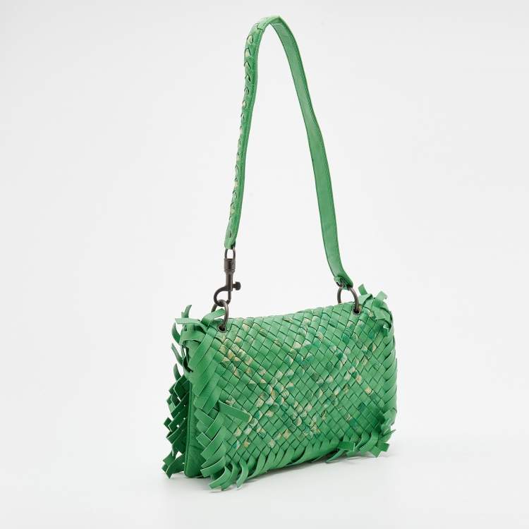 Pre Owned Bottega Veneta Green Intrecciato Leather Shoulder Bag