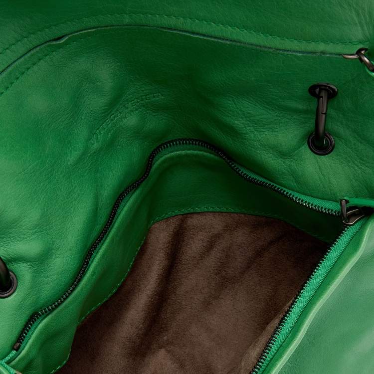 Pre Owned Bottega Veneta Green Intrecciato Leather Shoulder Bag