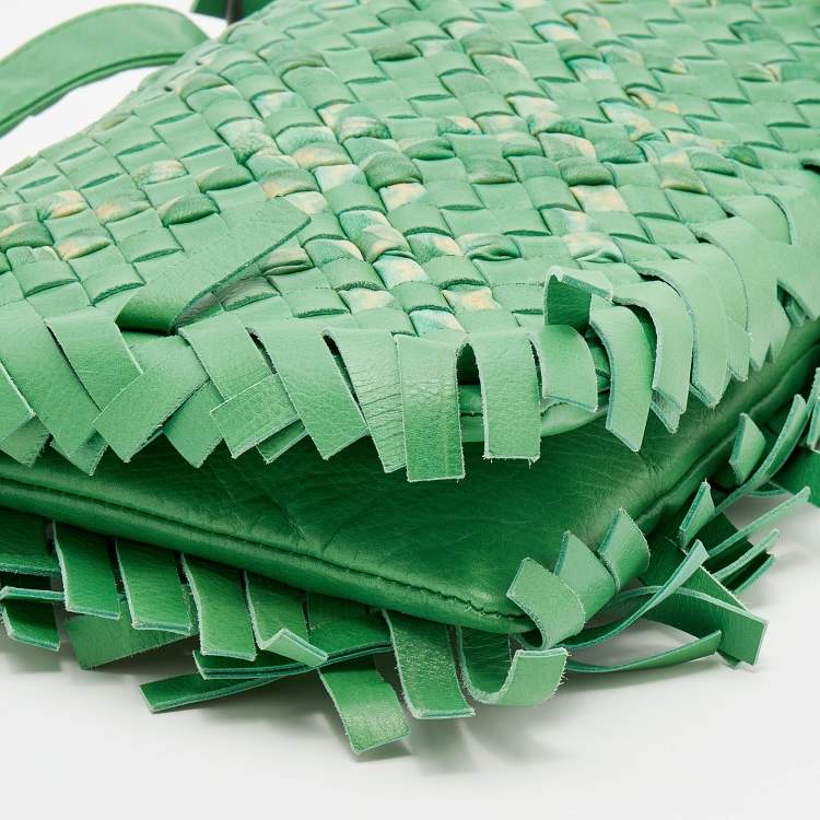 Pre Owned Bottega Veneta Green Intrecciato Leather Shoulder Bag