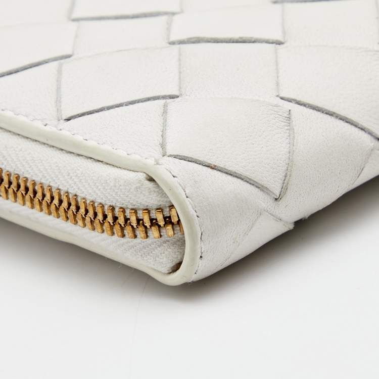 Pre Owned Bottega Veneta Off White Intrecciato Leather Zip Coin Purse