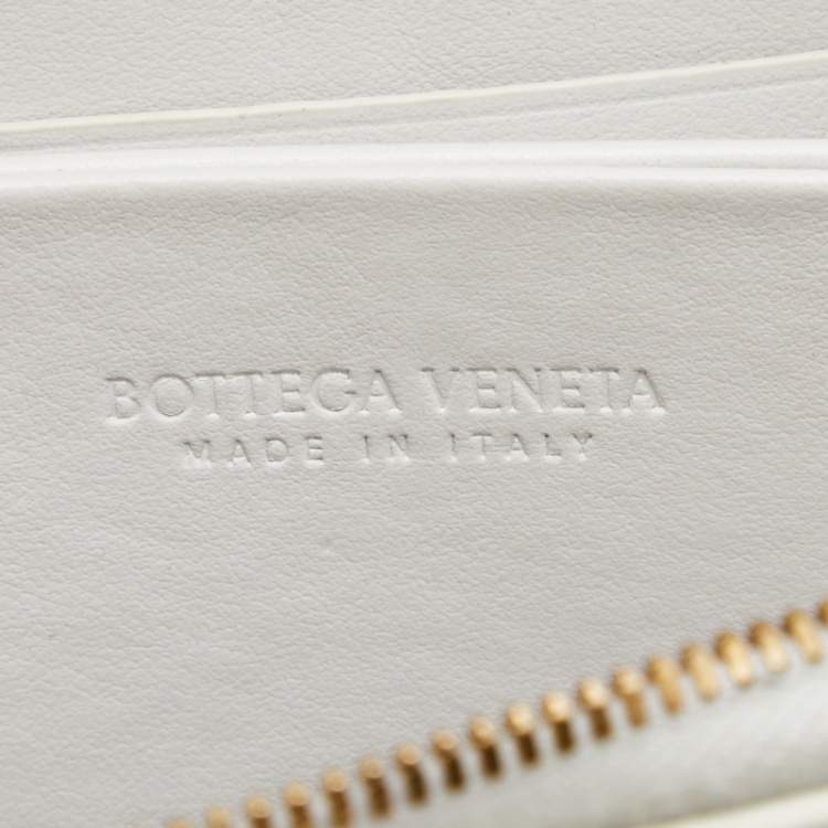 Pre Owned Bottega Veneta Off White Intrecciato Leather Zip Coin Purse