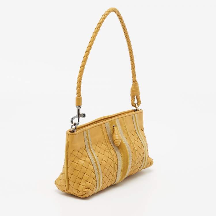 Pre Owned Bottega Veneta Yellow Intrecciato Leather Shoulder Bag