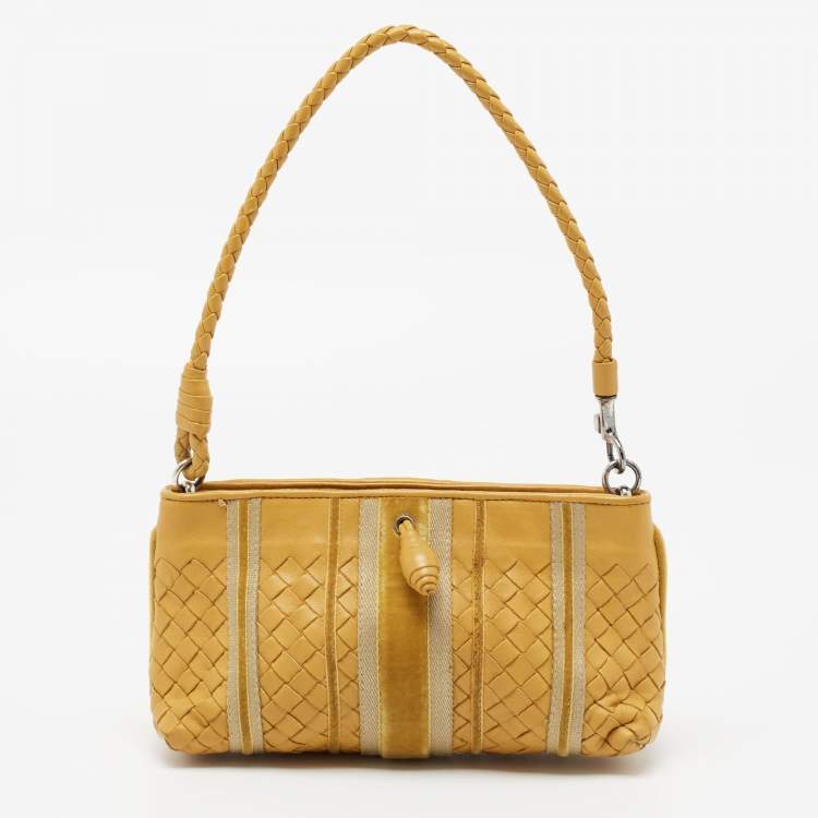 Pre Owned Bottega Veneta Yellow Intrecciato Leather Shoulder Bag