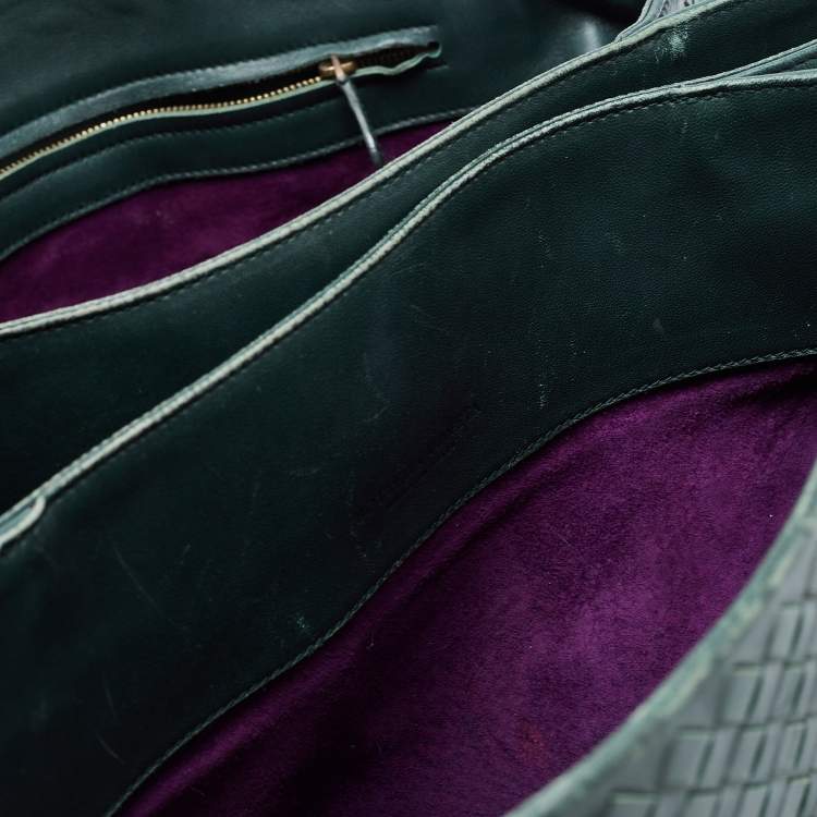 Pre Owned Bottega Veneta Green Intrecciato Leather Medium Roma Tote