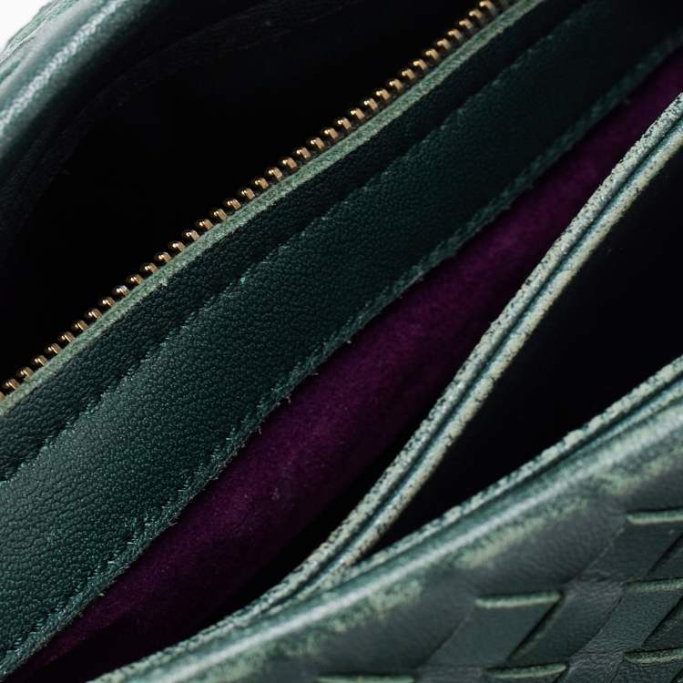 Pre Owned Bottega Veneta Green Intrecciato Leather Medium Roma Tote