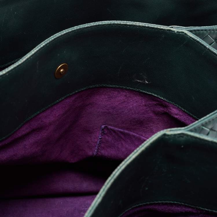 Pre Owned Bottega Veneta Green Intrecciato Leather Medium Roma Tote