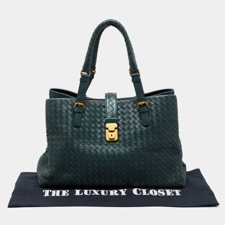 Pre Owned Bottega Veneta Green Intrecciato Leather Medium Roma Tote