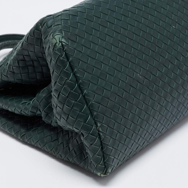 Pre Owned Bottega Veneta Green Intrecciato Leather Medium Roma Tote