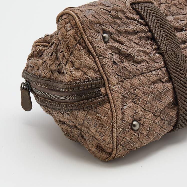 Pre Owned Bottega Veneta Brown Intrecciato Karung Bowling Bag