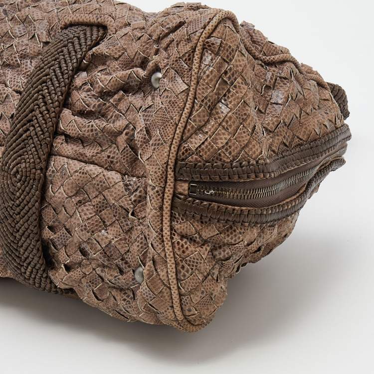 Pre Owned Bottega Veneta Brown Intrecciato Karung Bowling Bag