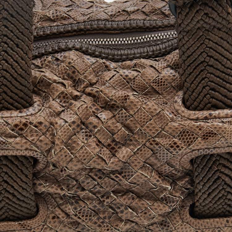 Pre Owned Bottega Veneta Brown Intrecciato Karung Bowling Bag