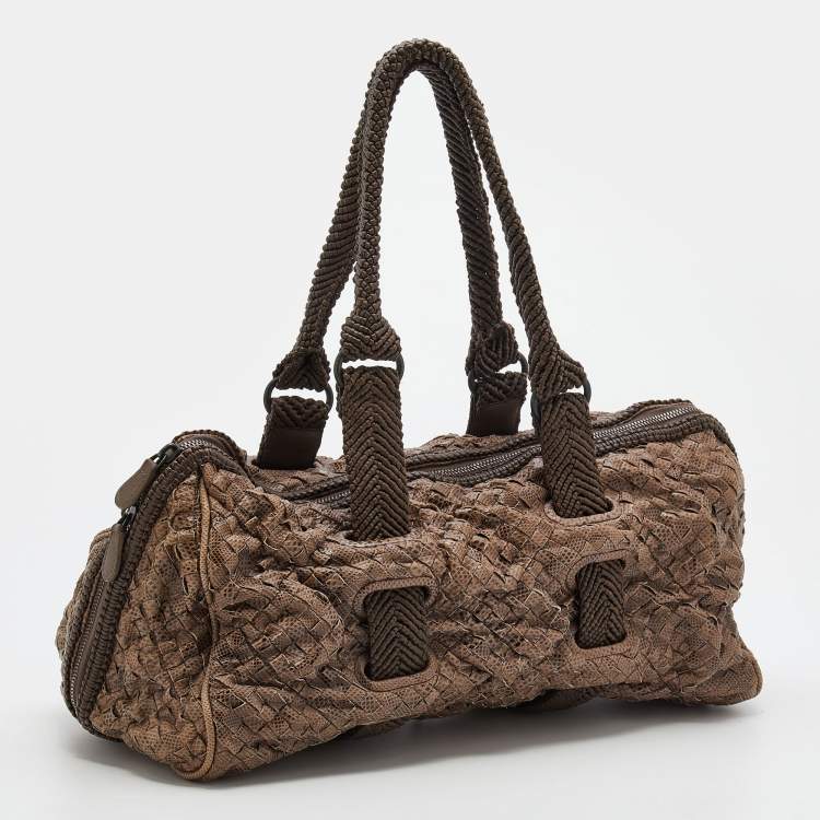 Pre Owned Bottega Veneta Brown Intrecciato Karung Bowling Bag