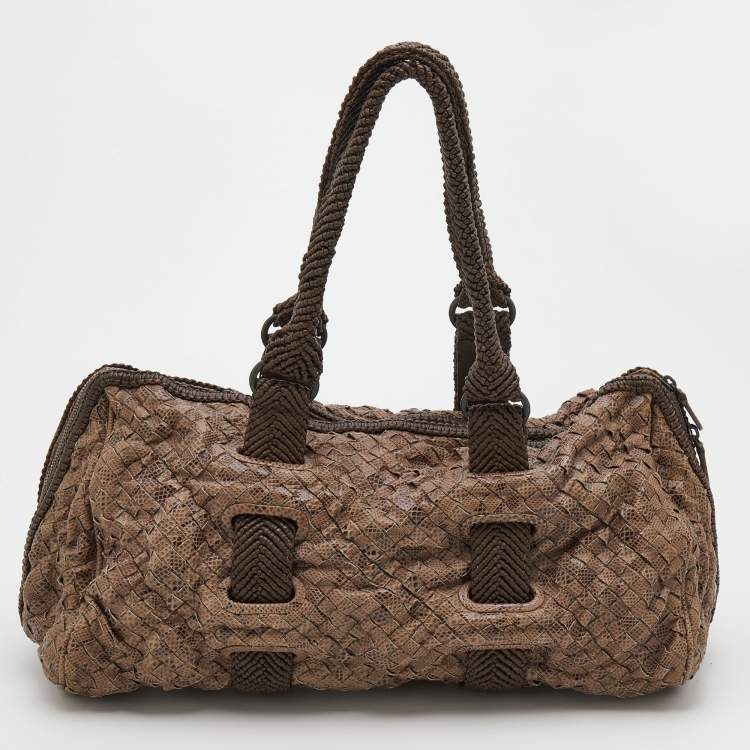 Pre Owned Bottega Veneta Brown Intrecciato Karung Bowling Bag