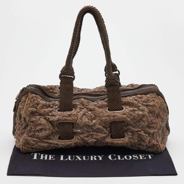 Pre Owned Bottega Veneta Brown Intrecciato Karung Bowling Bag