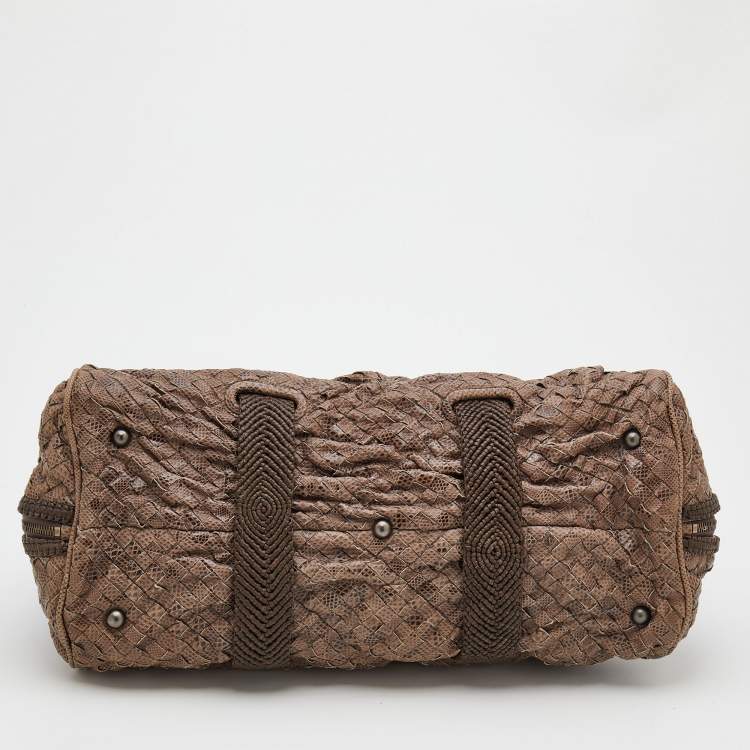 Pre Owned Bottega Veneta Brown Intrecciato Karung Bowling Bag