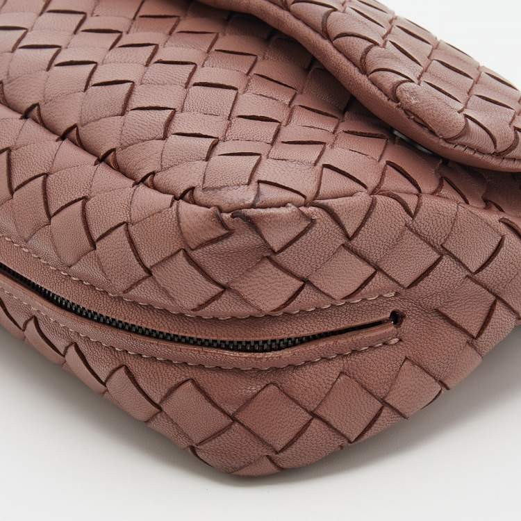 Pre Owned Bottega Veneta Dusty Pink Intrecciato Leather Mini Messenger Bag